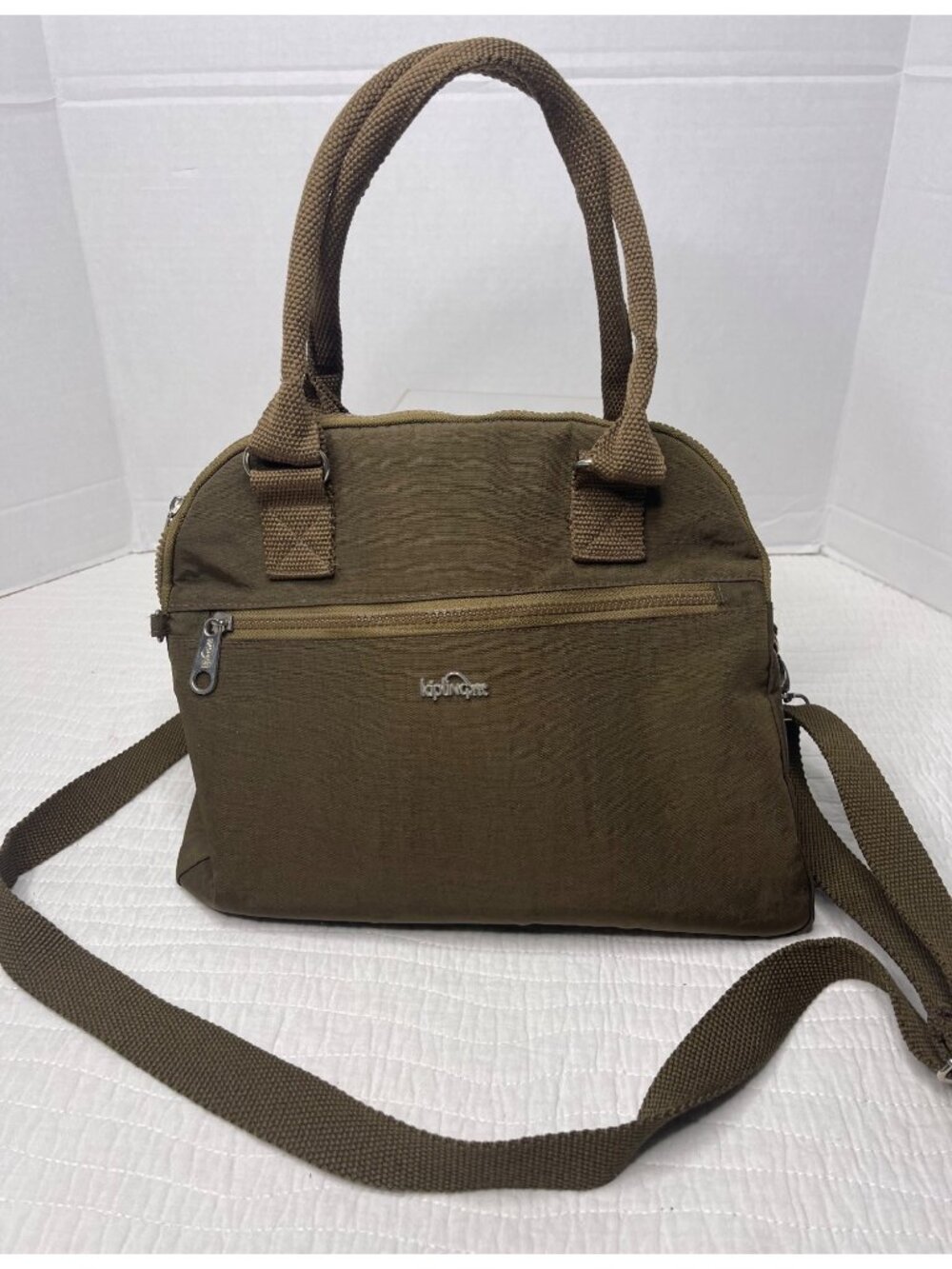 Kipling Brown/Taupe Nylon Shoulder Crossbody Bag Zipper Compartments Travel